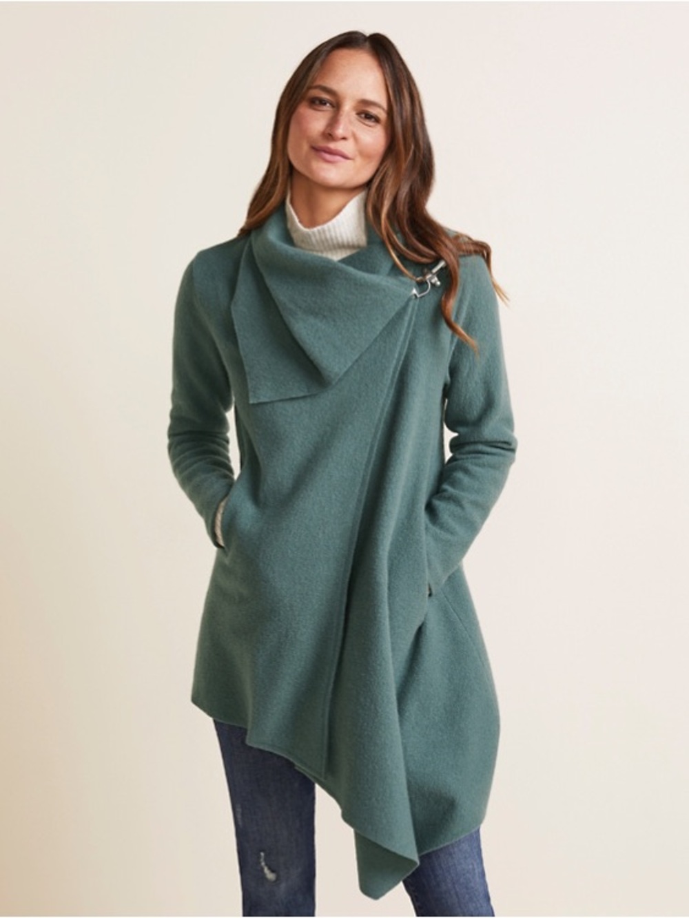 Garnet Hill | Asymmetrical Boiled Wool Coat Teal size 16